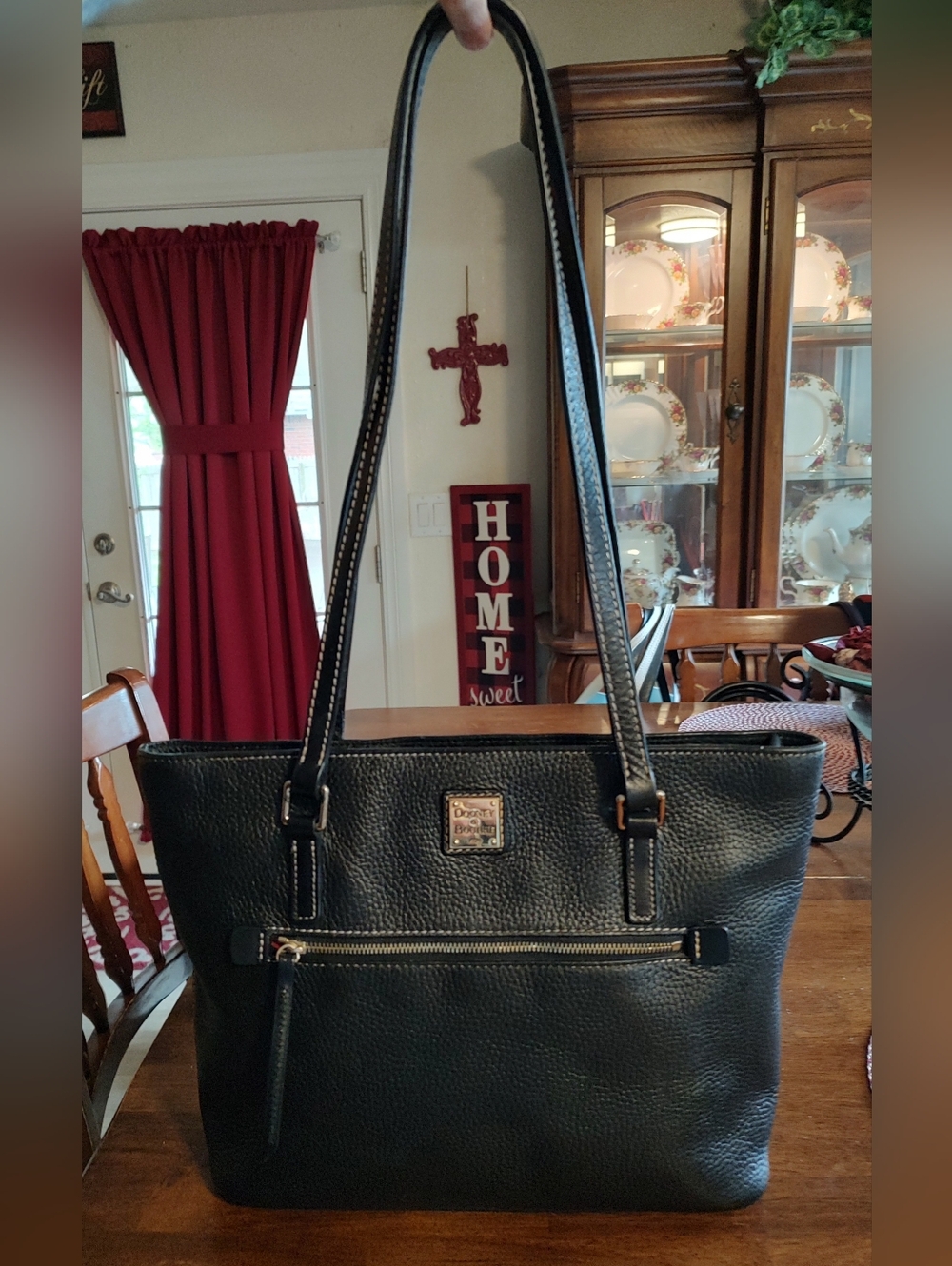 Dooney & Bourke Black Pebbled Leather Tote with Front Zip